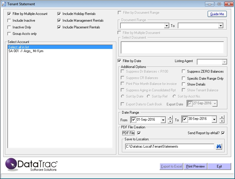 Report Viewer: Tenant Statement Screen Datatrac Software Solutions